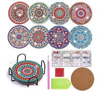 Ruikdly Dessous de Verre 8 Pièces sous Verres Absorbante avec Support, Réutilisables sous Verre Personnalisé, DIY Mandala Dessous de Tasse avec Diamants et Outils de Montage pour Tasses, Vases