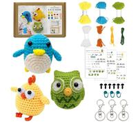 Ruikdly Kit de Crochet pour Débutants Complet avec Laine et Vidéo - 3 Crochets Homard pour Adultes et Enfants (Pingouin, Poussin, Hibou)