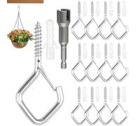 Ruikdly Lot de 12 crochets à vis argentés avec sécurité - Avec chevilles, crochets de plafond, crochets muraux pour pots suspendus, images, plantes, carillons à vent, maisons d'oiseaux, lumière