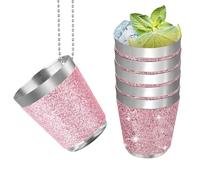 Ruikdly Lot de 6 gobelets à shot en métal à porter autour du cou - 30 ml - En acier inoxydable - Rose - Avec chaîne - Pour mariage, enterrement de vie de jeune fille, carnaval, dégustation de vin