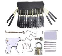 Ruikun 33 pièces de kit de déverrouillage et sac PU, 1 cadenas transparent et outil de carte de crédit + pistolet de déverrouillage + guide du débutant