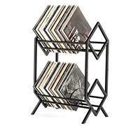 RUILALIFE Support de rangement à 2 niveaux pour disques vinyles avec séparateurs, étagère de rangement pour 200 disques vinyles en acier pour livres, magazines, fichiers, noir mat