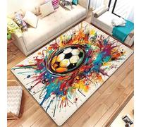 RUILBJM Tapis Moderne en Flanelle de Football Flamme 3D,Tapis de Sol Antidérapants pour Garçons Filles Salle de Jeux Chambre à Coucher Salle de Bain Salon Décoration de la Maison (White,120x180 cm)