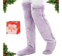 Ruileyou Goose Down Knee Socks for Christmas, Socks Long Fuzzy Thigh High Warm, Autumn and Winter Plush Thick Sleeping (G)