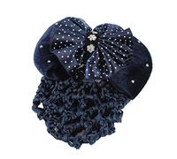 Ruilogod Barrette à cheveux avec nœud en polyester bleu foncé avec filet noir (id:c7 94d 3a 06d 24e