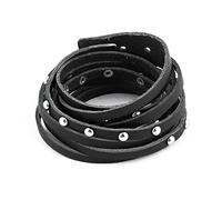 Ruilogod Faux Cuir Unisexe Outdoor Dual Bretelles Perles Décor Bracelet Réglable Noir