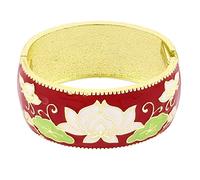 Ruilogod Métal Lady motif fleur charnière poignet émail Bracelet rouge