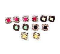 Ruilogod Modèle de léopard coloré Square Earstuds Studs Boucles d'oreilles 6 paires