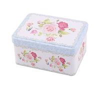 Ruilogod Motif Rose métal maison Carte postale Bonbons Collection Boîte de rangement bleu blanc