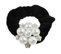 Ruilogod Perles blanches de fleur Strass Titulaire de queue de cheval de velours noir