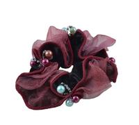 Ruilogod Perles en plastique Décor Bourgogne Black Gauze Velvet Elastic Bande de coiffure