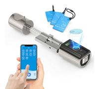 RUILON Serrure connectee porte entree - IP65 Serrure biometrique avec 3 cartes RFID, Cylindre empreinte digitale Longueur de cylindre 40x30 réglable pour des portes de 50-100 mm d'épaisseur TouchEBL41