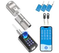 RUILON Serrure connectée porte entree ToucA71 - IP65 Serrure code empreinte digitale avec 3 cartes RFID 2 Clés, Cylindre electronique facile à installer, Pour portes 60-90 mm, Poignée biometrique