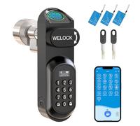RUILON Serrure connectée porte entree U81- IP65 Serrure code empreinte digitale avec 3 cartes RFID 2 Clés, Cylindre electronique facile à installer, Poignée biometrique, Pour portes 50-115mm