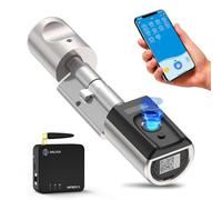 RUILON Serrure Empreintes Digitale avec WIFIBOX - IP65 Serrure électronique biométrique téléphone portable carte RFID télécommande déverrouillage, Cylindre connectée réglable 40x30 installation facile