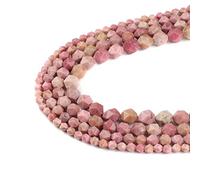 Ruilong Fil de perles en pierre naturelle facettée de qualité AA+ - Perles en pierre précieuse semi-précieuses pour la fabrication de bijoux (rhodonite, 10 mm)