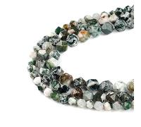 Ruilong Perles de pierre naturelle facettée de grade AA+ en pierres précieuses en vrac pour la fabrication de bijoux (agate vert mousse, 6 mm)