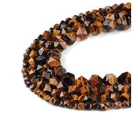 Ruilong Perles en pierre naturelle à facettes de qualité AA+ pour la fabrication de bijoux (œil de tigre, 8 mm)
