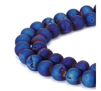 Ruilong Perles rondes en agate druzy mate pour fabrication de bijoux 8 mm, 10 mm, 12 mm (bleu, 8 mm)