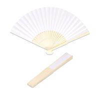 Ruimou Lot de 10 éventails pliants en bambou (21 cm) pour loisirs créatifs, peinture, mariage, décoration (blanc)
