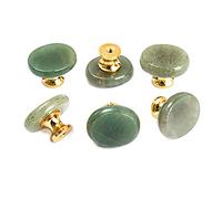 Ruimou Lot de 6 boutons originaux en pierre naturelle pour tiroir, armoire, porte, placard, commode, bricolage avec vis (aventurine verte)