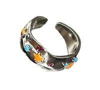 RUINBNC Anneaux d'ouverture de bijoux réglables à la mode en alliage de fleurs géométriques pour diverses occasions Fleur ouverte colorée, One Size, Comme décrit, Comme décrit.