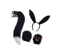 RUINBNC Ensemble d ' accessoires de costume, longues oreilles, | Bandeau à longues oreilles, gants en forme de patte, en peluche, Halloween, Cosplay, fête, événement,