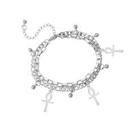 RUINBNC Stylish Beaded Chain Featuring Crucifix Pendant Religious Jewelry for Ladies Beaded Pendant Bangle
