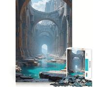 Ruines Antiques avec Voie navigable Turquoise Puzzle de 1000 pièces pour Adultes Jeu Stimulant l'esprit Découpe Laser pour Un Assemblage Parfait Activité Amusante en Famille 50x75cm