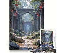 Ruines d'un Temple Asiatique envahi par la végétation avec lanternes Puzzle de 1000 pièces pour Adolescents Jeu de logique et de réflexion Découpe précise (50x75cm)