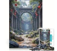 Ruines d'un Temple Asiatique envahi par la végétation avec lanternes Puzzle de 1000 pièces pour Adolescents Jeu de logique et de réflexion Découpe précise (50x75cm)