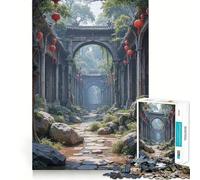 Ruines d'un Temple Asiatique envahies par la végétation avec lanternes Puzzle de 1000 pièces pour Adolescents Jeu de logique et de précision Découpe Douce et relaxante Cadeau précieux (38x52cm)