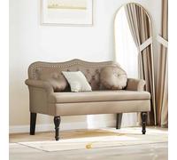 RuiNingRN Banc Chesterfield Cappuccino 120,5 x 65 x 75 cm en cuir synthétique rembourré avec boutonnière pour salon, chambre à coucher, couloir, banc avec espace de rangement, durable, peu encombrant