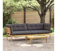 RuiNingRN Lot de 2 canapés de jardin en bois d'acacia massif avec surface résistante aux intempéries, module d'angle et central pour terrasse, balcon, véranda, avec coussin et coussin