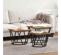 RuiNingRN Lot de 3 tables basses modernes en bois vieilli et acier pour salon, salon, bureau, avec espace de rangement, roulettes amovibles, extensibles, pliantes, plateau stable, design durable