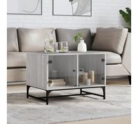RuiNingRN Table basse avec portes en verre, gris Sonoma 68,5 x 50 x 50 cm, table d'appoint moderne avec espace de rangement, table de salon, table de rangement, meuble de salon, bois durable, façade
