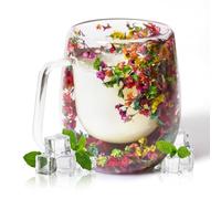 RUIOMII 370ml Getrocknete Fleur Tasse a Cafe Double Paroi, Tasse Thé mit Henkel, Isolierte Kaffeetasse Geburtstagsgeschenke für Mama Freundin Lehrerin