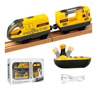 Ruioomeep Jouet de train électrique pour rails en bois, train à piles, train télécommandé avec effets sonores et lumineux, train de locomotive, train électrique pour enfants à partir de 3 ans