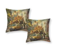 RUIOQAW Lot de 2 Housses de Coussin « Dinosaures à New York » - Légères et Respirantes - 50 x 50 cm - Idéales pour la Maison et l'hôtel