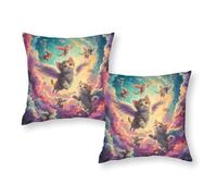 RUIOQAW Taies d'oreiller Angel Cats in Space 2, infroissables et antitaches, pour Le Confort des Cheveux et de la Peau, 50 x 50 cm