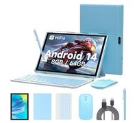RUIQIAI Tablette Android 14 2 en 1 de 10", avec étui de clavier, 8 Go + 64 Go de ROM/1 To, Quad Core, Dual Carema, jeux, Wi-Fi, BT, GMS (bleu nuit)