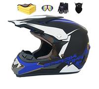Ruiqieor Casque Moto Cross Casque Moto Enfant Casque Cross Enfant Casque Moto Cross Enfant Avec Gants Masque (S(52-56cm),Black blue)