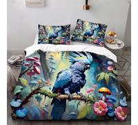 Ruiqieor Housse de Couette 140x200cm Fleur,Champignon,Perroquet,Motif Bleu Parure de lit 140x200 cm,#9,Literie imprimée en 3D Oiseau coloré pour Enfants et Adultes