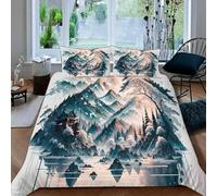 Ruiqieor Housse de Couette 140x200cm Motif de Montagnes enneigées avec Vue sur Le lac du Japon Parure de lit 140x200 cm avec 2 taies 65x65cm,#2,Weich Microfaser Baumwolle Bettbezüge
