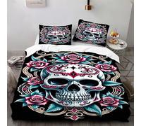 Ruiqieor Housse de Couette 140x200cm Motif tête de Mort Rose Parure de lit 140x200 cm avec 2 taies 65x65cm,#7,Ensembles de Housses de Couette en Microfibre brossée Douce