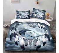 Ruiqieor Parure de lit 140x200cm Loup Noir et Blanc Motif Plumes Blanches Housse de Couette 140x200 cm,#1,Ensembles de Housses de Couette en Microfibre brossée Douce