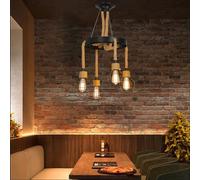 RuiRfh 6 lumières industrielle vintage suspension lustre corde de chanvre roue de chariot en métal noir style art déco rustique luminaire de plafond suspendu hauteur réglable pour salle à manger salon