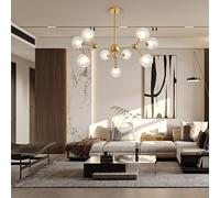 RuiRfh Éclairage moderne Spoutnik suspendu 12 lumières salon créatif suspension sphère en verre clair G9 lustre milieu du siècle grand plafonnier pour salle à manger cuisine îlot chambre bar(Gold,9-Li