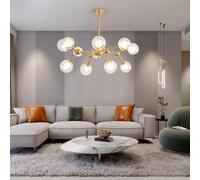 RuiRfh Éclairage moderne Spoutnik suspendu 12 lumières salon créatif suspension sphère en verre clair G9 lustre milieu du siècle grand plafonnier pour salle à manger cuisine îlot chambre bar(Gold,12-L