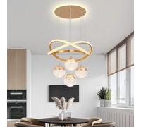 RuiRfh Lumineux suspendu moderne salle à manger anneau à 4 boules lampe suspendue lustre LED 90W intensité variable cristal hauteur réglable luminaires décoratifs de plafond à monter soi-même convient